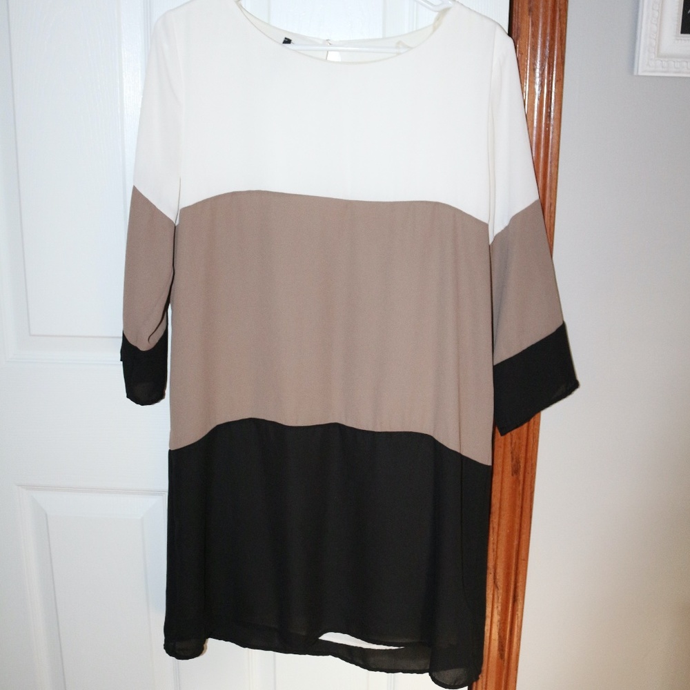 LuLu's white, tan, and black color block dress